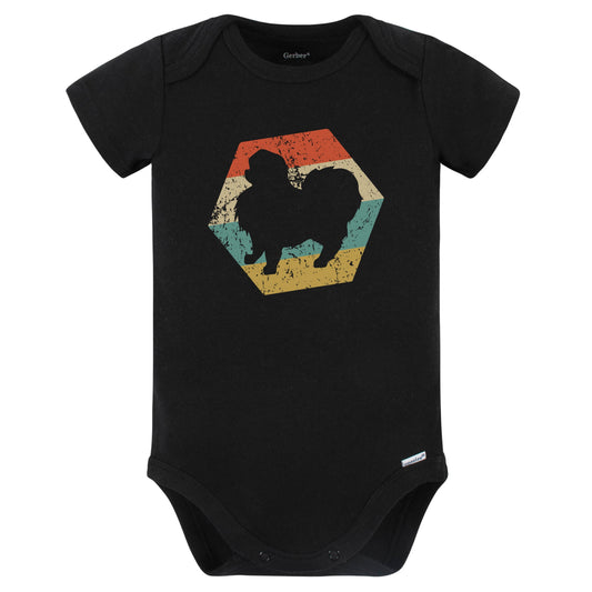 Japanese Chin Dog Breed Retro Distressed Hexagon Baby Bodysuit (Black)
