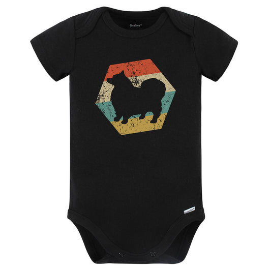 Keeshond Dog Breed Retro Distressed Hexagon Baby Bodysuit (Black)