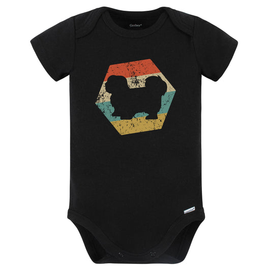 Lhasa Apso Dog Breed Retro Distressed Hexagon Baby Bodysuit (Black)