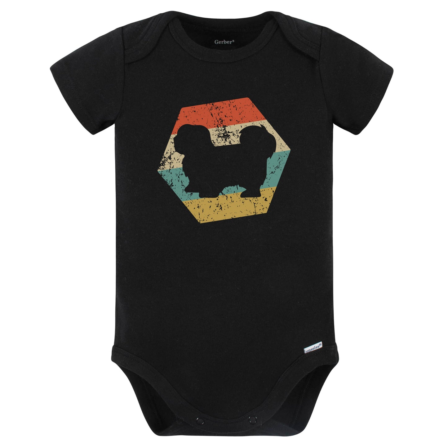 Lhasa Apso Dog Breed Retro Distressed Hexagon Baby Bodysuit (Black)