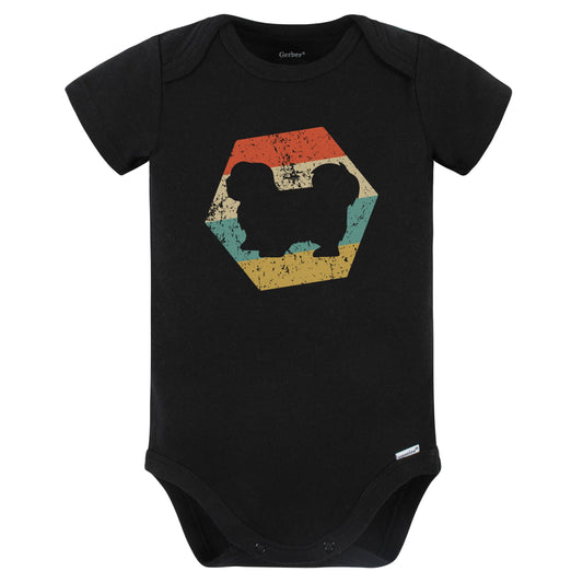 Lhasa Apso Dog Breed Retro Distressed Hexagon Baby Bodysuit (Black)
