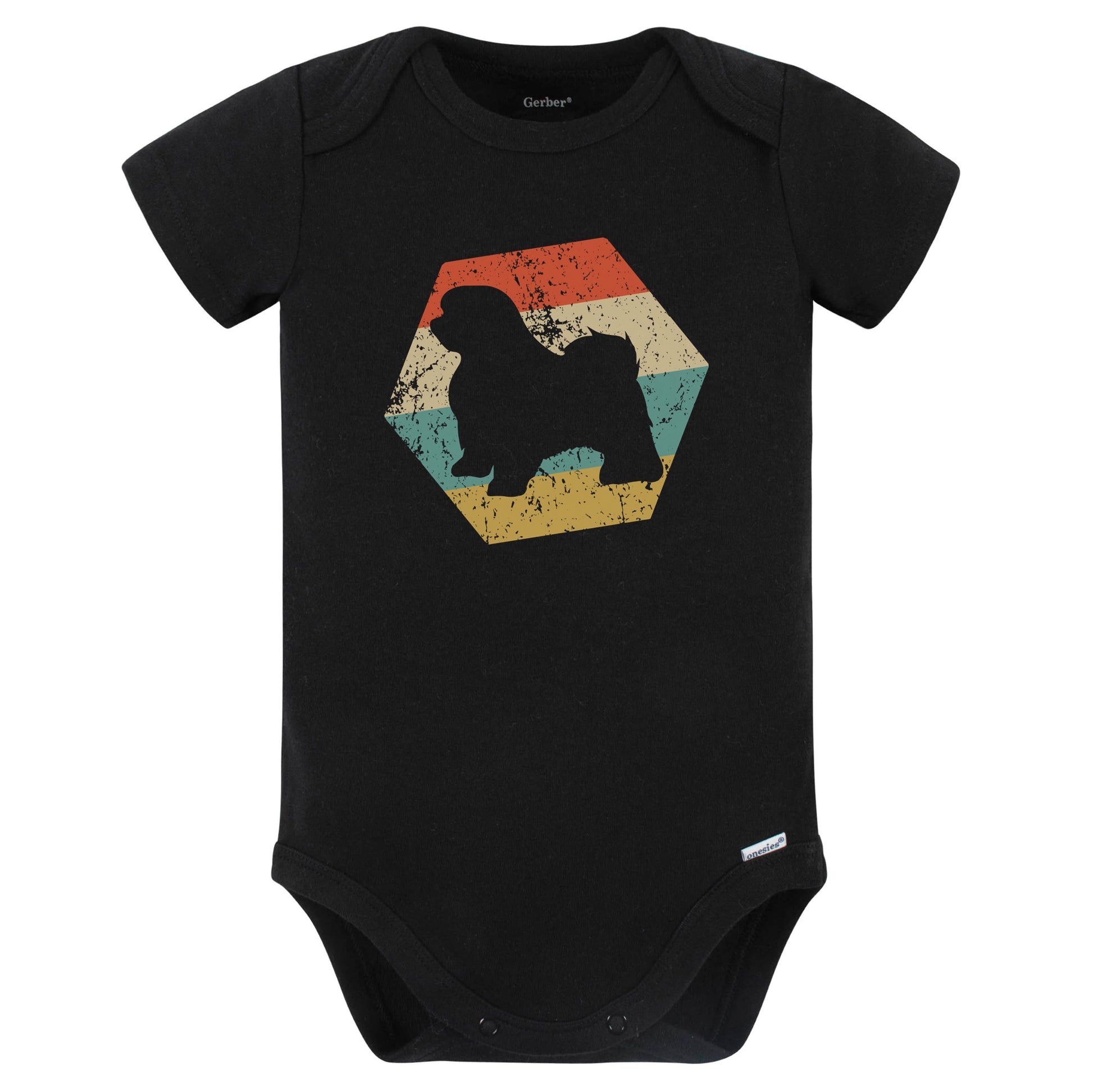 Maltese Dog Breed Retro Distressed Hexagon Baby Bodysuit (Black)