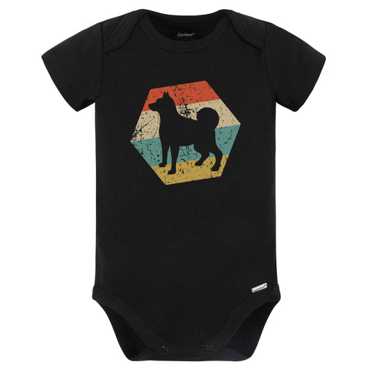 Norwegian Elkhound Dog Breed Retro Distressed Hexagon Baby Bodysuit (Black)