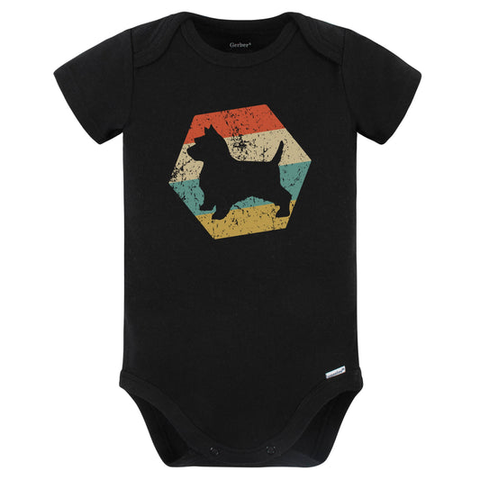 Norwich Terrier Dog Breed Retro Distressed Hexagon Baby Bodysuit (Black)