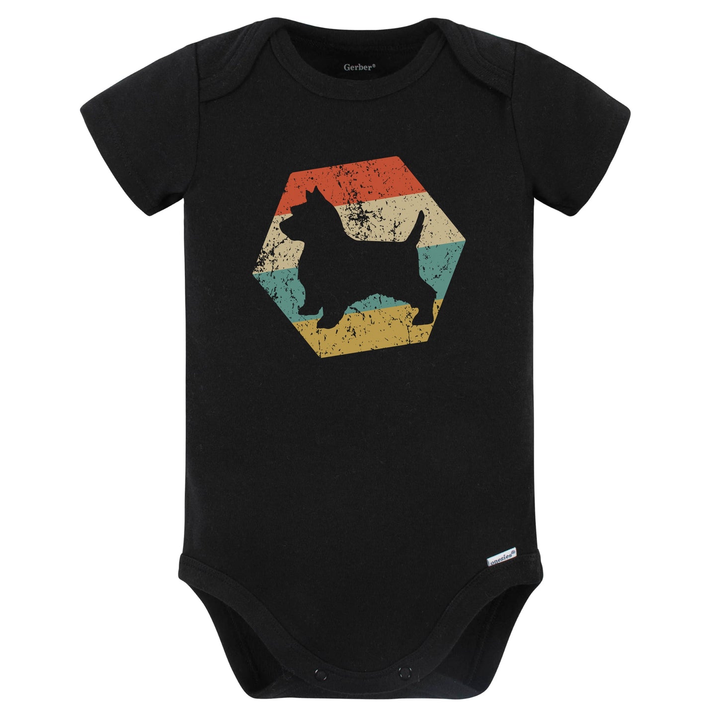 Norwich Terrier Dog Breed Retro Distressed Hexagon Baby Bodysuit (Black)