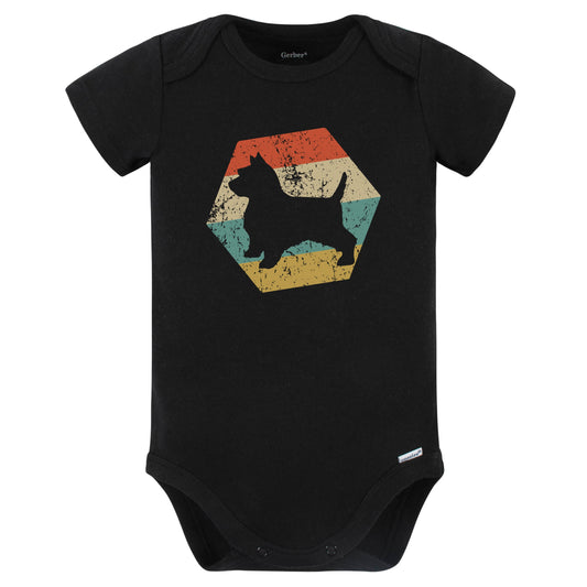 Norwich Terrier Dog Breed Retro Distressed Hexagon Baby Bodysuit (Black)