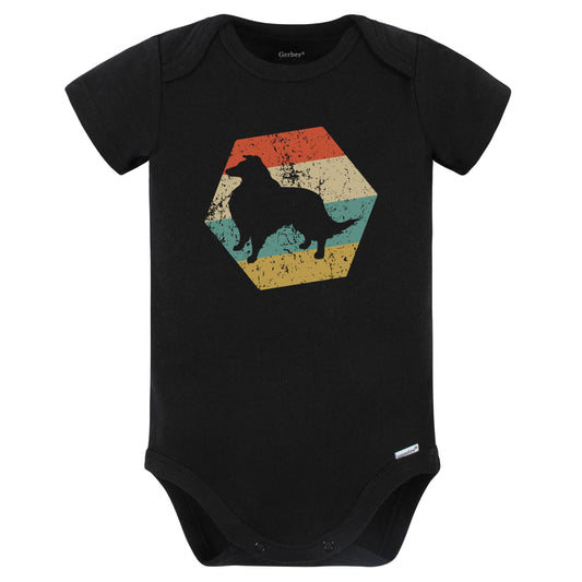 Shetland Sheepdog Dog Breed Retro Distressed Hexagon Baby Bodysuit (Black)