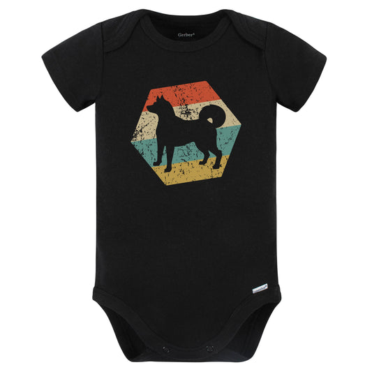 Shiba Inu Dog Breed Retro Distressed Hexagon Baby Bodysuit (Black)