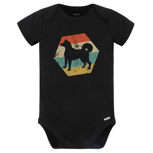 Shiba Inu Dog Breed Retro Distressed Hexagon Baby Bodysuit (Black)