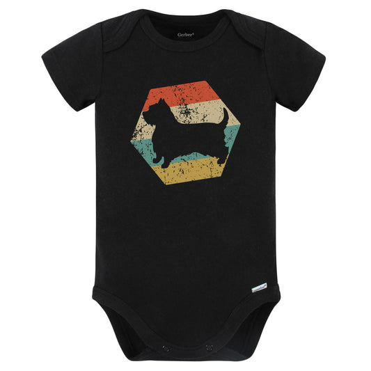 Silky Terrier Dog Breed Retro Distressed Hexagon Baby Bodysuit (Black)