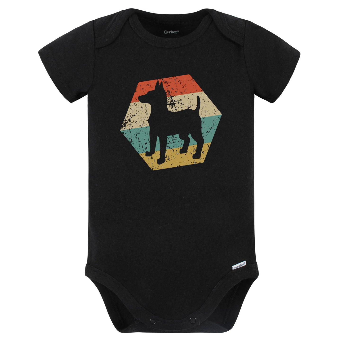 Toy Fox Terrier Dog Breed Retro Distressed Hexagon Baby Bodysuit (Black)
