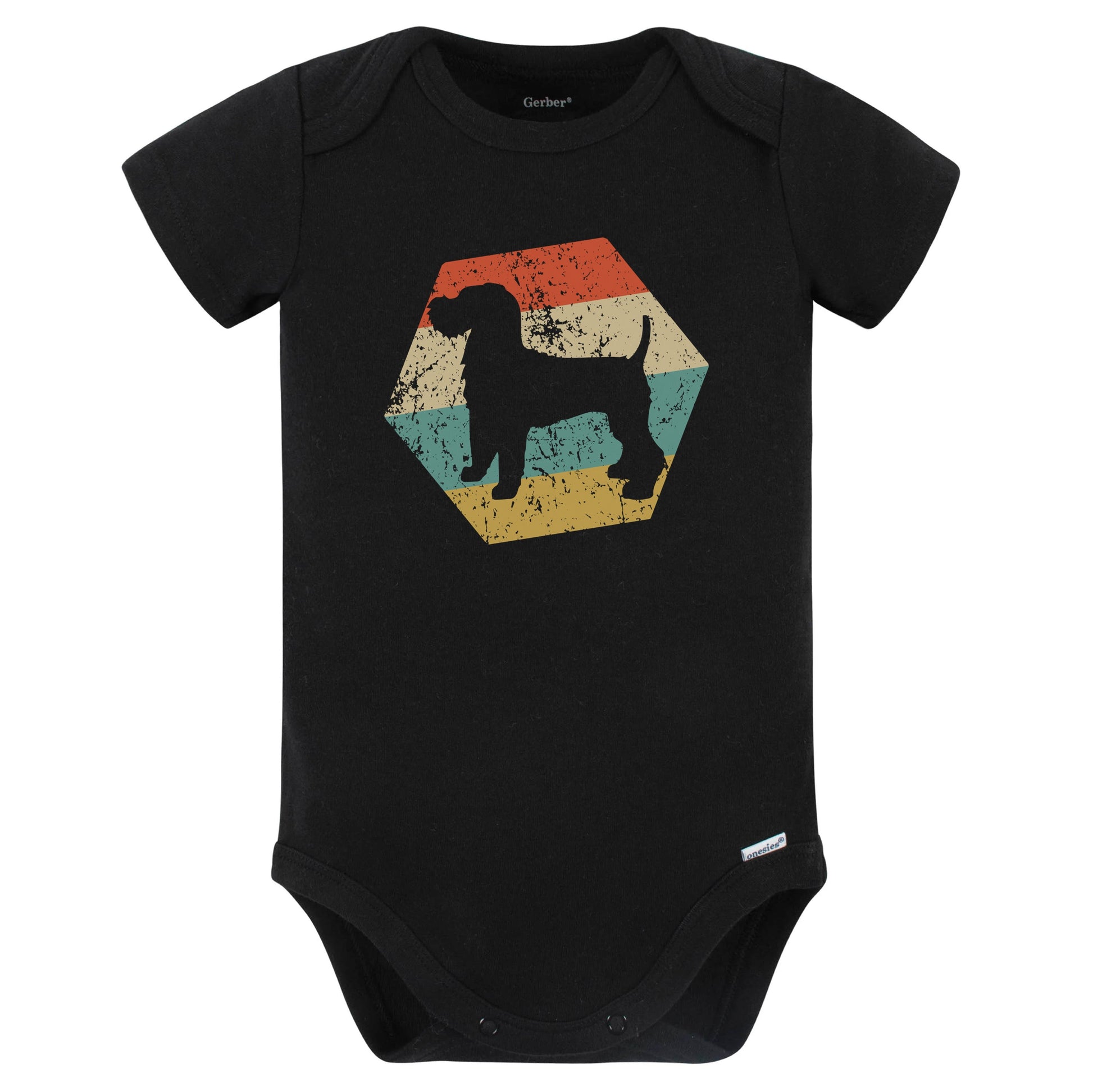 Welsh Terrier Dog Breed Retro Distressed Hexagon Baby Bodysuit (Black)