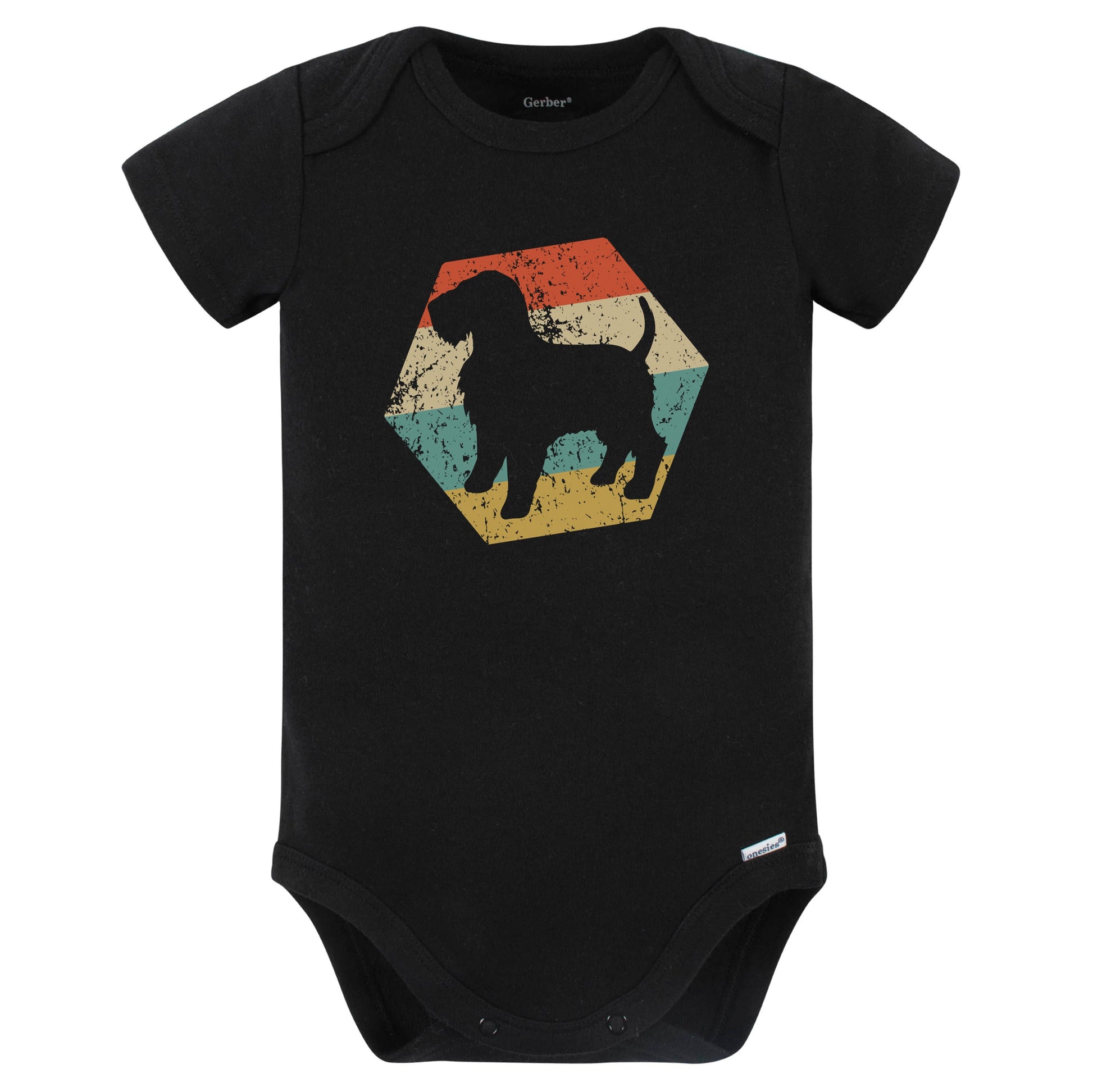 Wheaten Terrier Dog Breed Retro Distressed Hexagon Baby Bodysuit (Black)