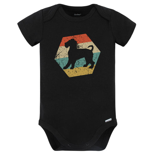 Wire Fox Terrier Dog Breed Retro Distressed Hexagon Baby Bodysuit (Black)