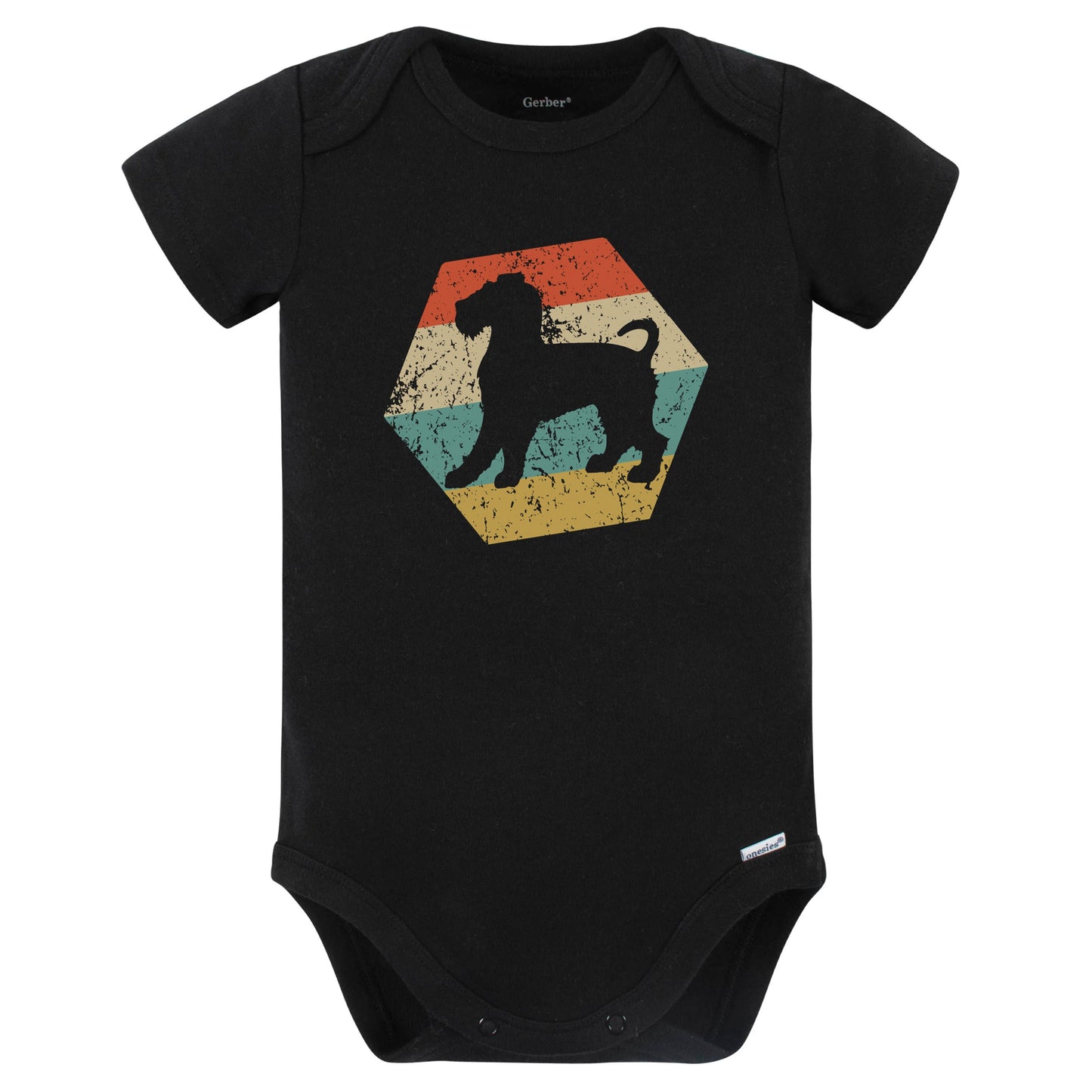 Wire Fox Terrier Dog Breed Retro Distressed Hexagon Baby Bodysuit (Black)
