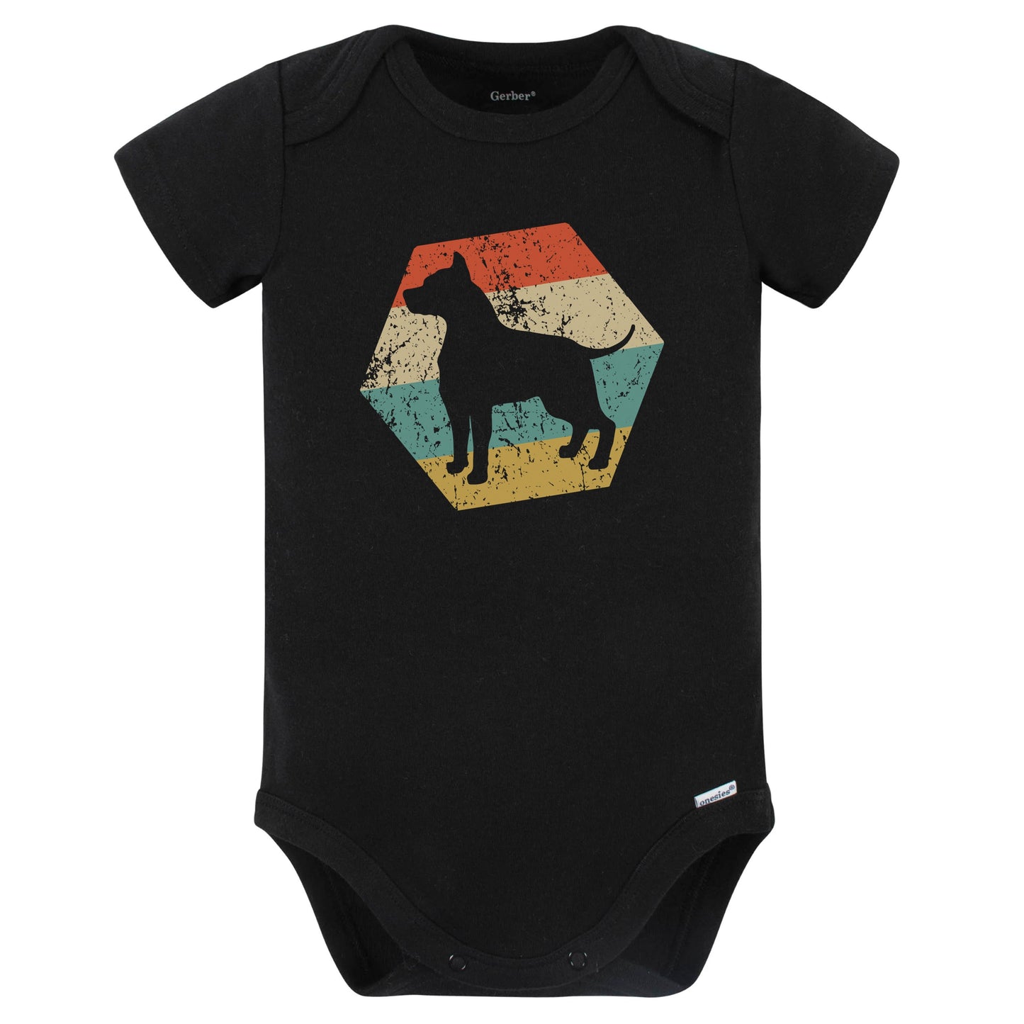 AmStaff Dog Breed Retro Distressed Hexagon Baby Bodysuit (Black)