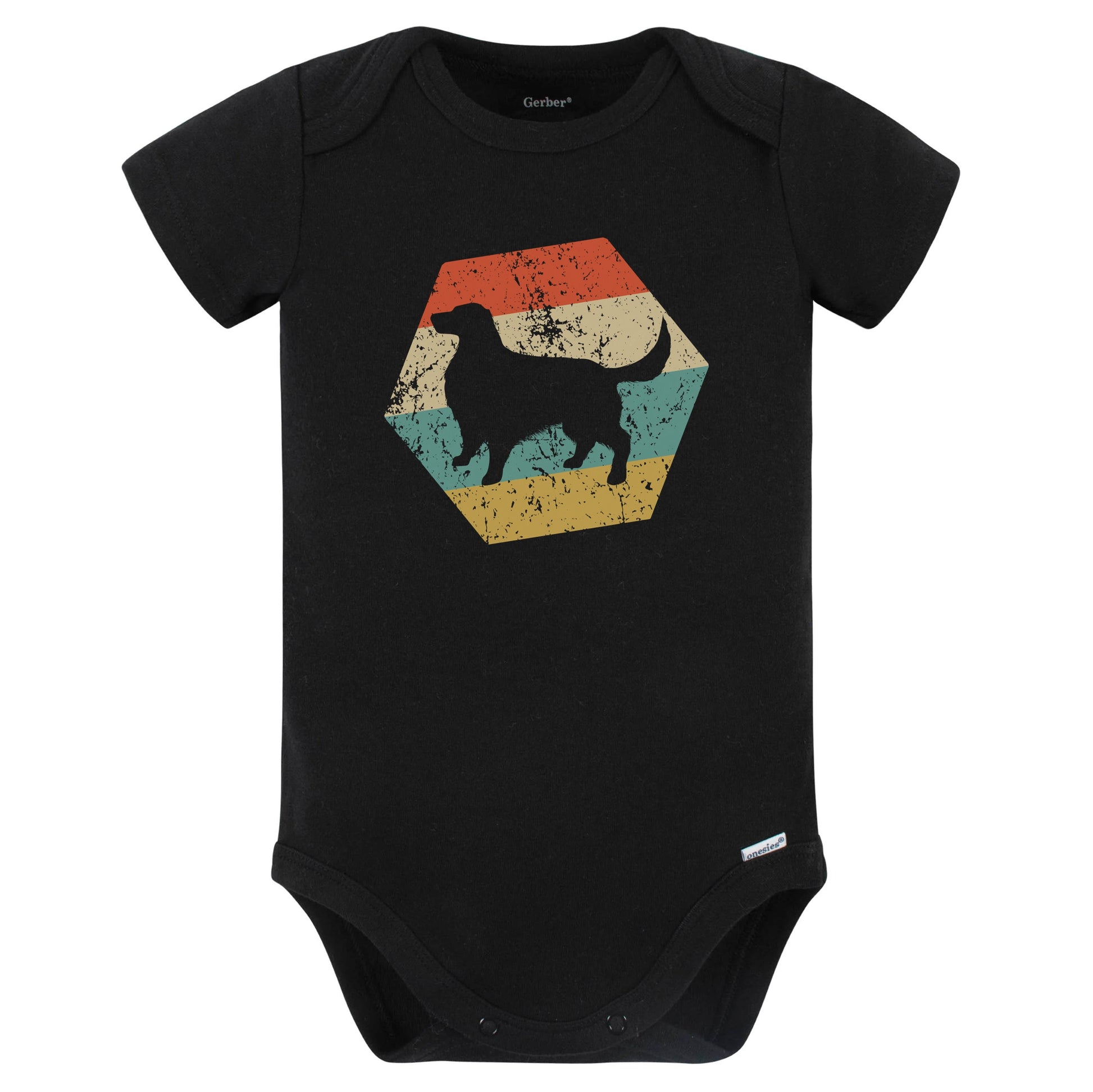 Irish Setter Dog Breed Retro Distressed Hexagon Baby Bodysuit (Black)
