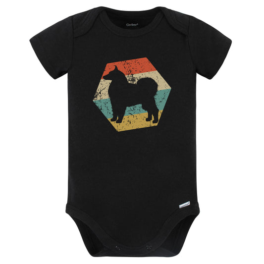 Samoyed Dog Breed Retro Distressed Hexagon Baby Bodysuit (Black)