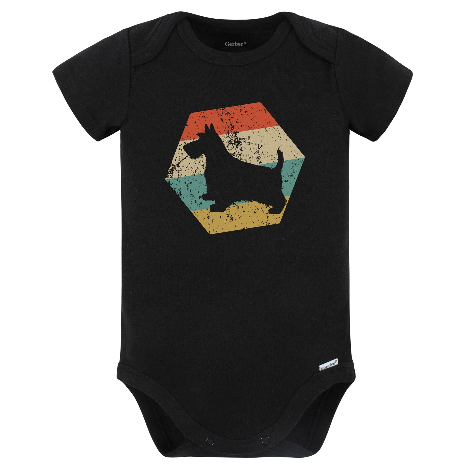 Scottish Terrier Dog Breed Retro Distressed Hexagon Baby Bodysuit (Black)