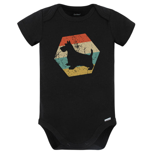 Scottish Terrier Dog Breed Retro Distressed Hexagon Baby Bodysuit (Black)