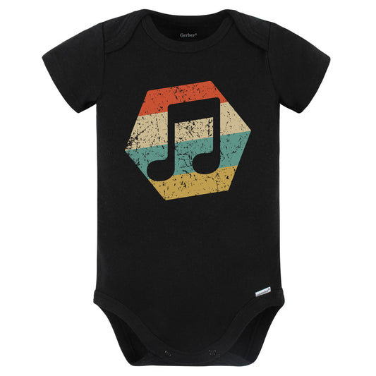 Music Note Retro Distressed Hexagon Eighth Notes Baby Bodysuit (Black)