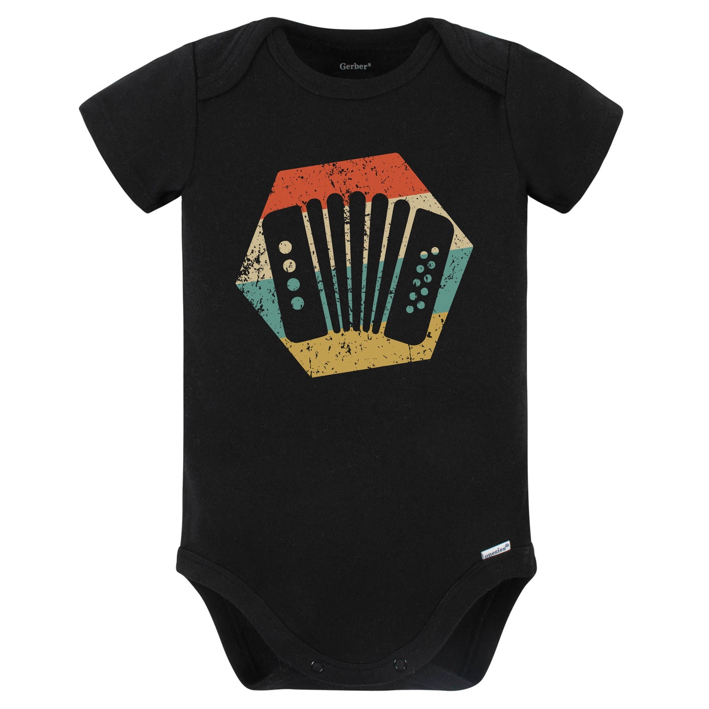 Accordion Retro Distressed Hexagon Accordionist Baby Bodysuit (Black)