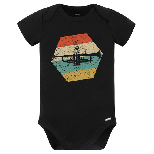Trumpet Retro Distressed Hexagon Trumpeter Baby Bodysuit (Black)