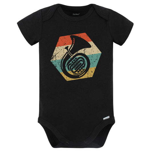 Tuba Retro Distressed Hexagon Musical Instrument Baby Bodysuit (Black)