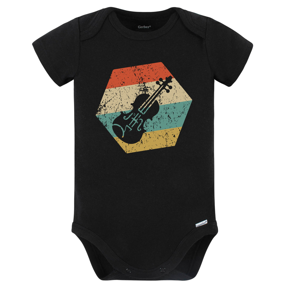 Violin Retro Distressed Hexagon Violinist Baby Bodysuit (Black)
