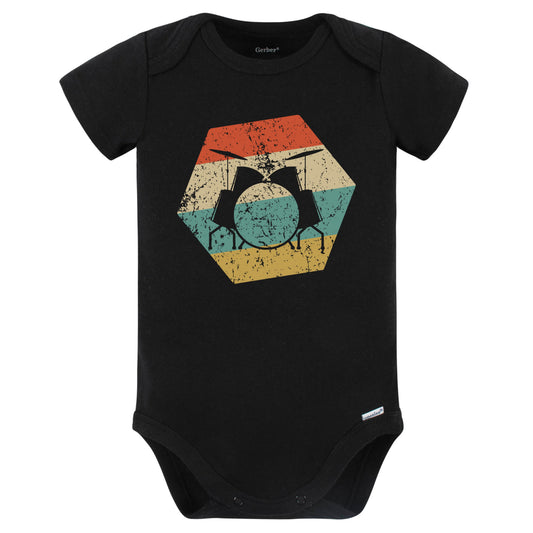Drum Set Retro Distressed Hexagon Drums Baby Bodysuit (Black)