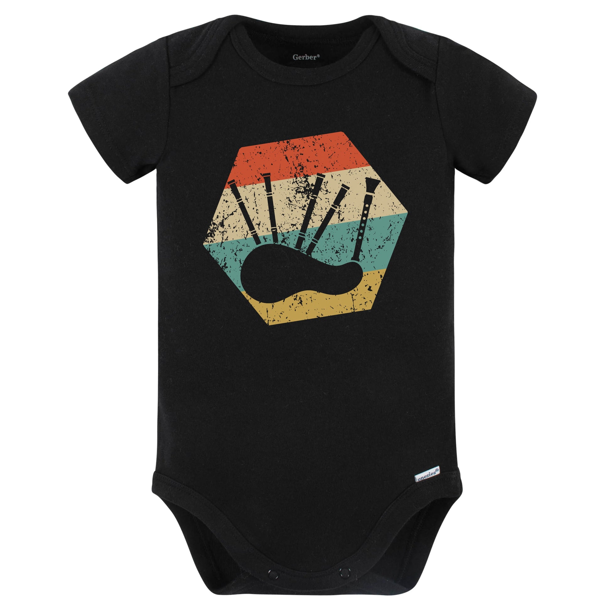 Bagpipes Retro Distressed Hexagon Bagpiper Baby Bodysuit (Black)