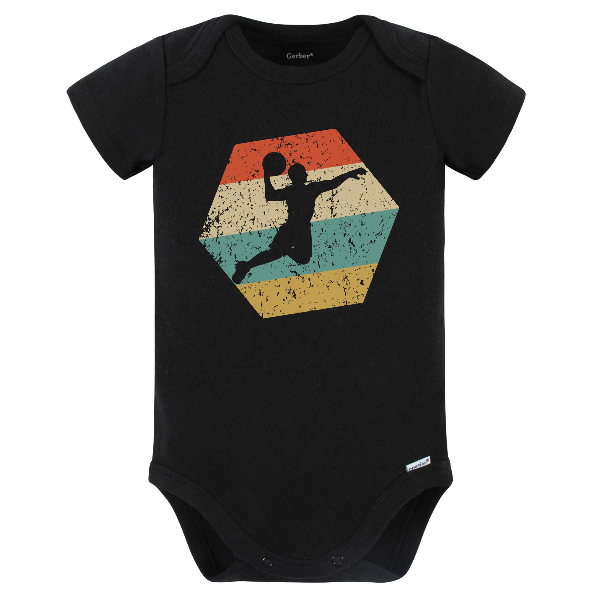 Basketball Player Retro Distressed Hexagon Dunk Baby Bodysuit (Black)