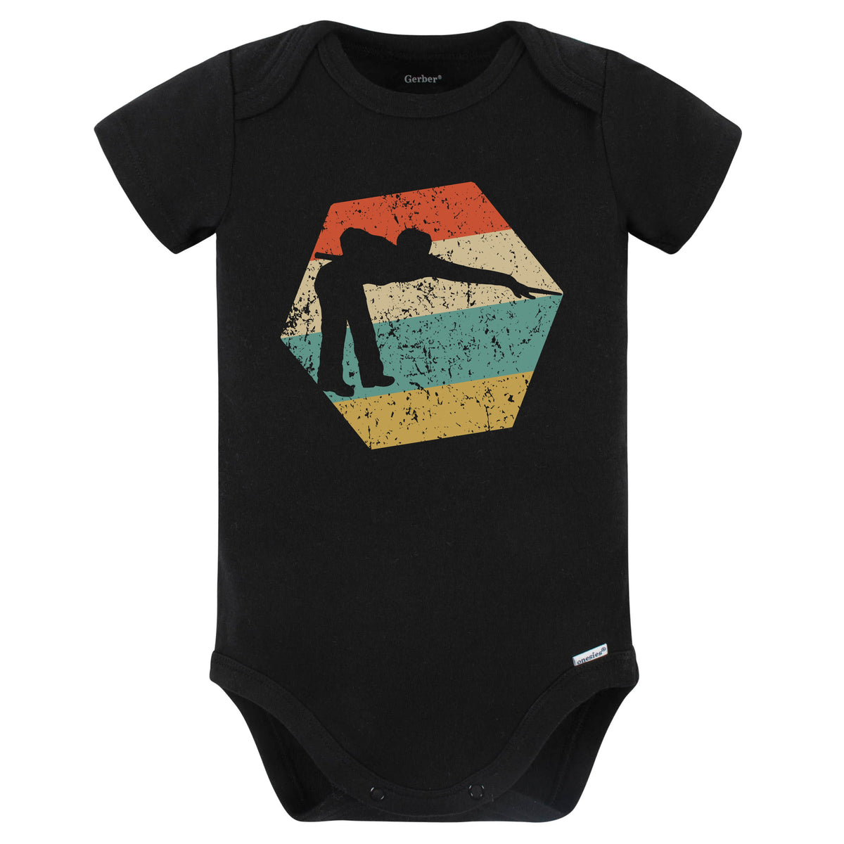 Pool Player Retro Distressed Hexagon Billiards Baby Bodysuit (Black)