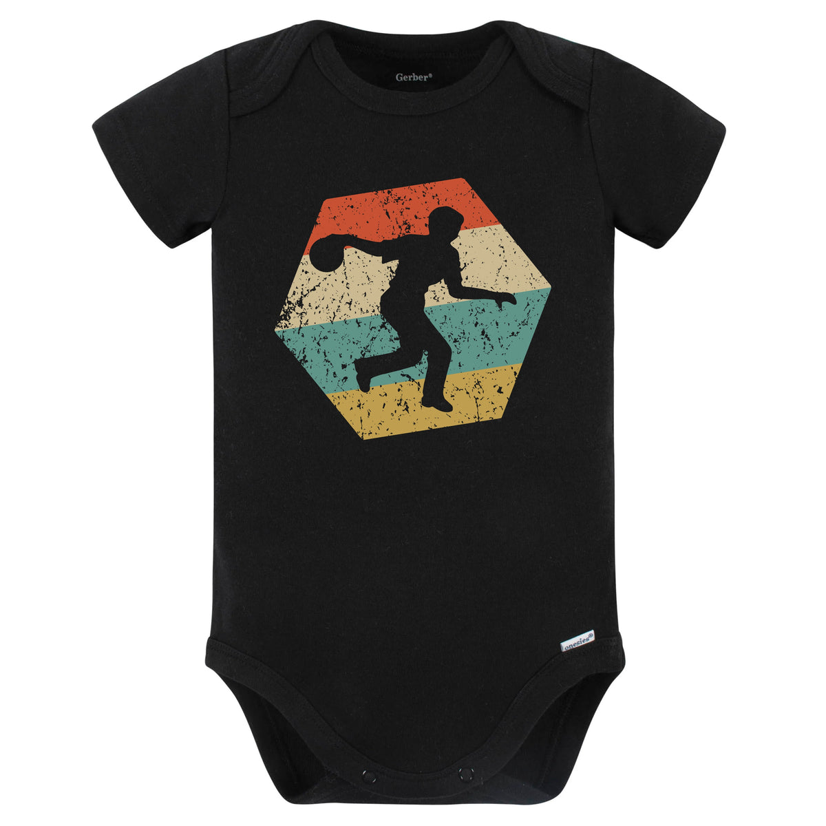 Bowling Retro Distressed Hexagon Bowler Baby Bodysuit (Black)