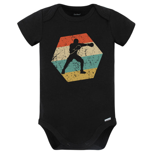 Boxing Retro Distressed Hexagon Boxer Punching Baby Bodysuit (Black)