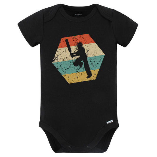 Cricket Player Retro Distressed Hexagon Cricket Batter Baby Bodysuit (Black)