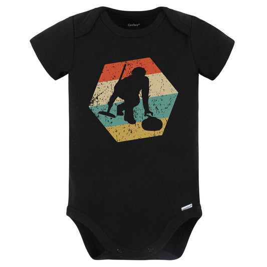Curler Retro Distressed Hexagon Curling Baby Bodysuit (Black)