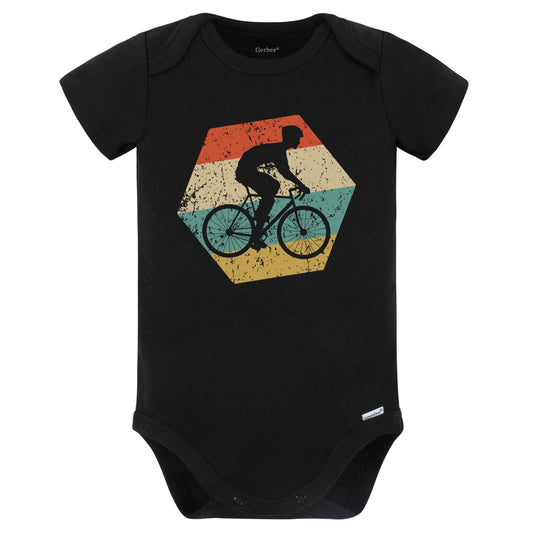 Cyclist Retro Distressed Hexagon Biker Baby Bodysuit (Black)