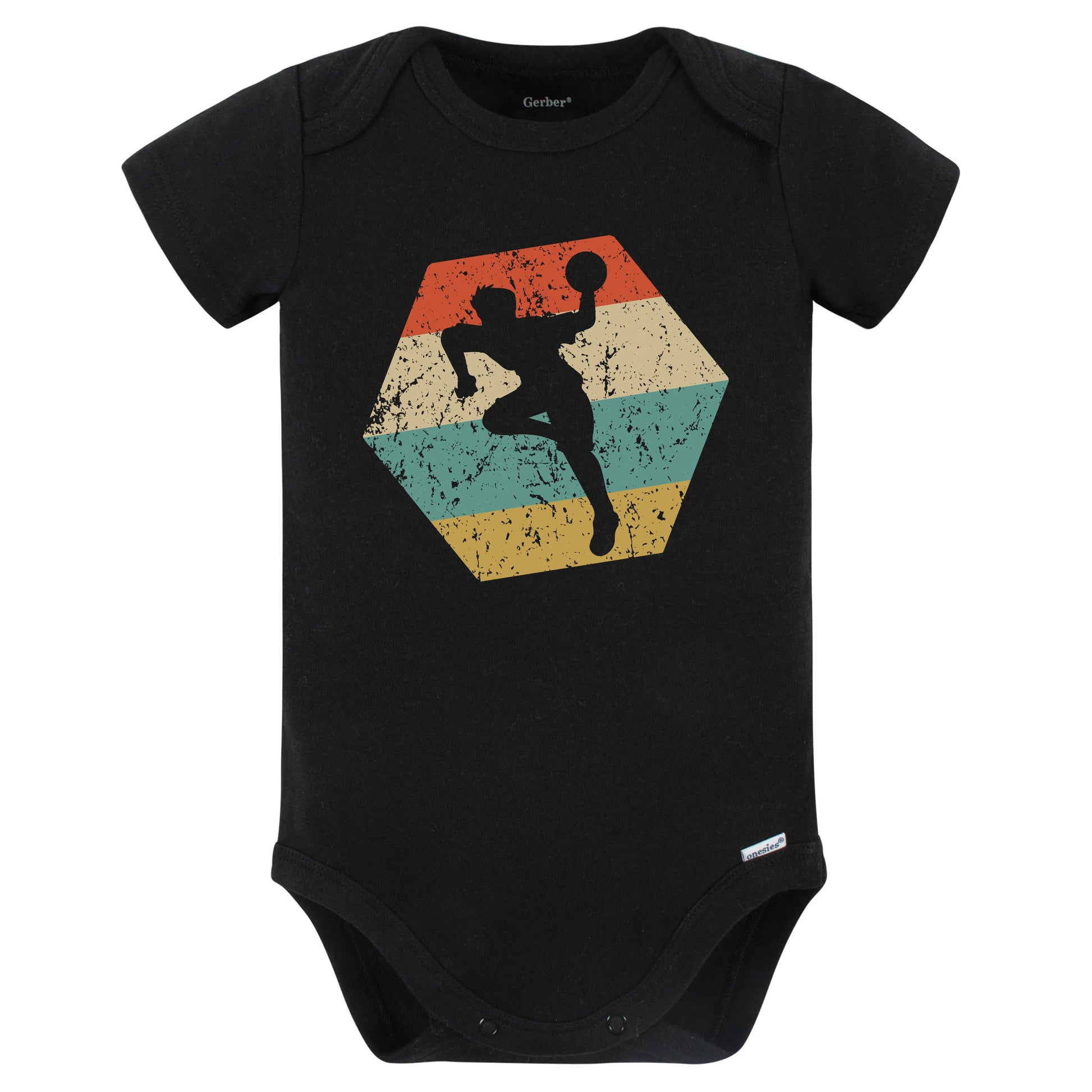 Dodgeball Player Retro Distressed Hexagon Dodgeball Baby Bodysuit (Black)