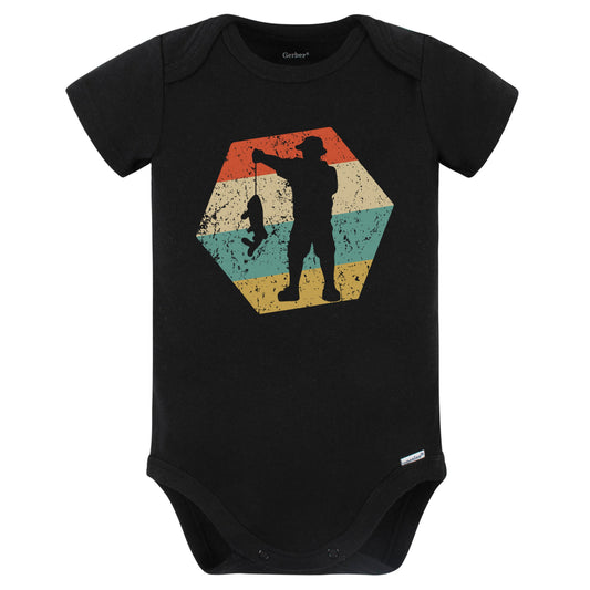 Fisherman Retro Distressed Hexagon Fishing Baby Bodysuit (Black)