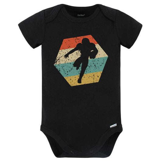 Football Retro Distressed Hexagon Running Back Baby Bodysuit (Black)