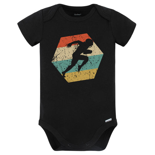 Running Back Retro Distressed Hexagon Football Baby Bodysuit (Black)