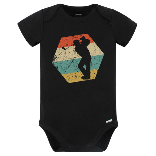Golf Retro Distressed Hexagon Golfer Baby Bodysuit (Black)