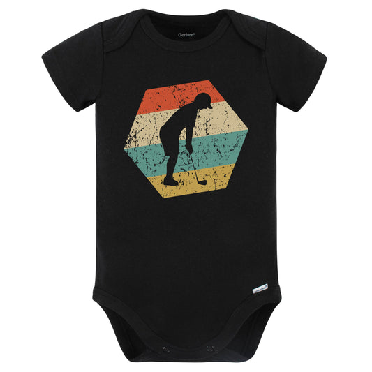Golfer Retro Distressed Hexagon Golf Baby Bodysuit (Black)
