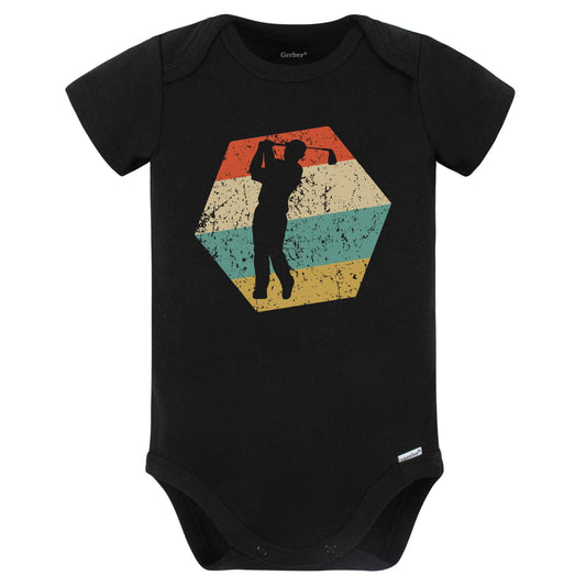 Golfer Retro Distressed Hexagon Golf Swing Baby Bodysuit (Black)