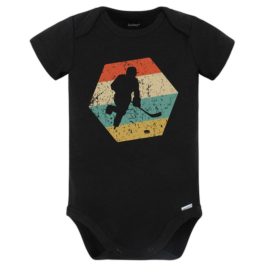Hockey Player Retro Distressed Hexagon Hockey Player Skating Baby Bodysuit (Black)