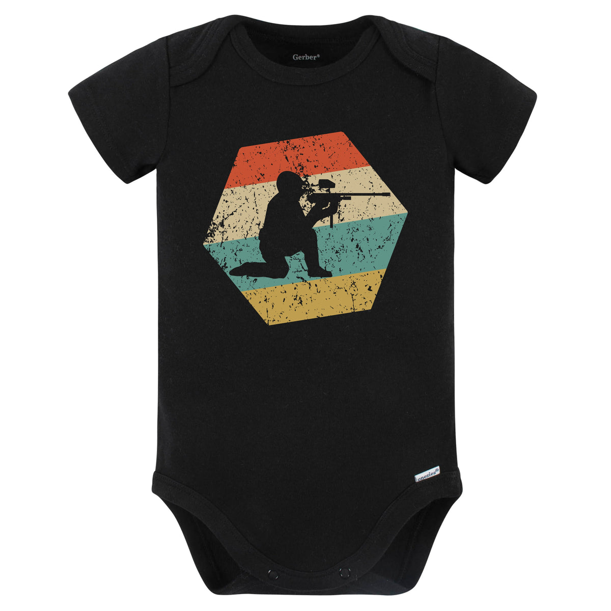 Paintball Retro Distressed Hexagon Paintball Player Baby Bodysuit (Black)