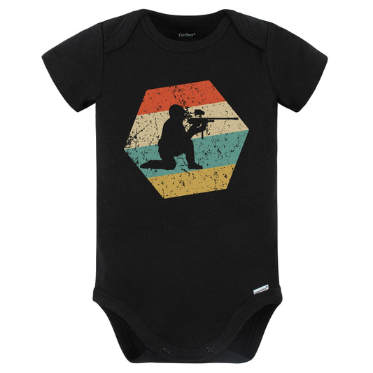 Paintball Retro Distressed Hexagon Paintball Player Baby Bodysuit (Black)