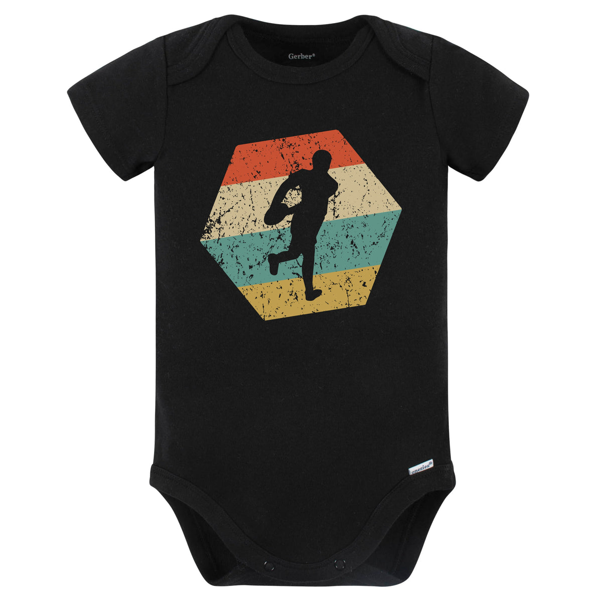 Rugby Retro Distressed Hexagon Rugby Player Baby Bodysuit (Black)