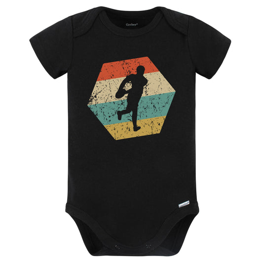 Rugby Retro Distressed Hexagon Rugby Player Baby Bodysuit (Black)